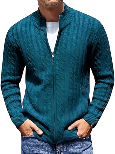Image of TYSORT Men's Cotton Full Sleeve High Neck Full Zipper Sweater for Men, Cable Knitted Cardigan for Men