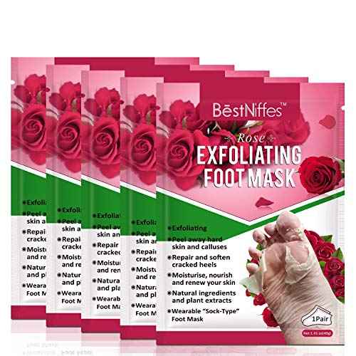 Foot Peel Mask 5 Pack, Rose Exfoliator Foot Mask Peeling Away Calluses Dead Skin Remover Repair Rough Heels, Baby Soft Smooth Touch Feet-Men Women