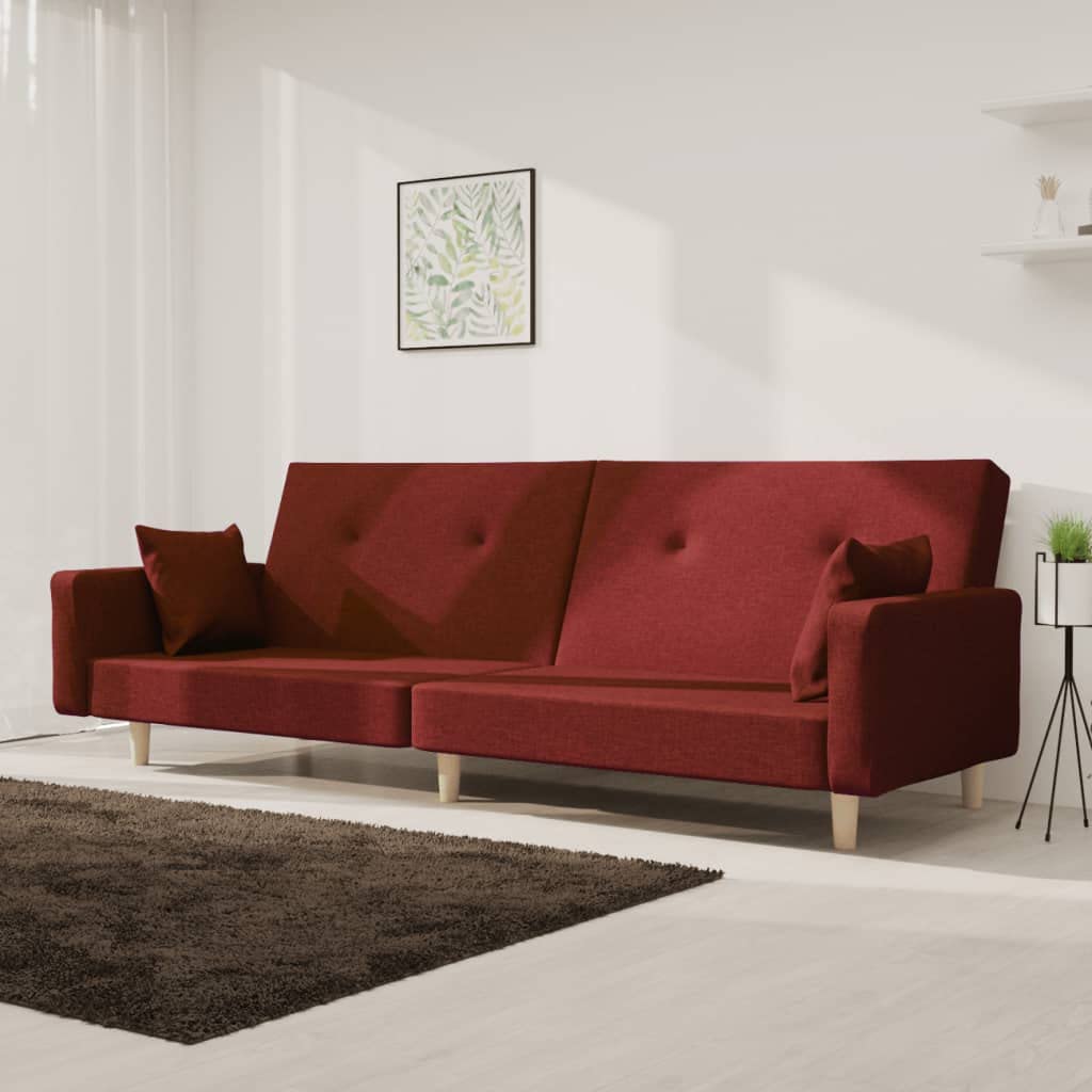 Sofá cama de 2 plazas plegable con 2 cojines de tela burdeos