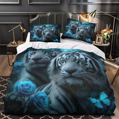 Housse de couette tigre blanc hypoallergénique avec fermeture éclair - 2