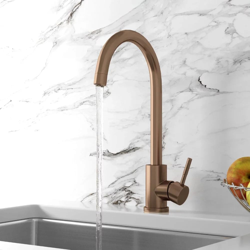 Lancia Manhattan Kitchen Mixer Tap - High Arc Swivel Spout - Bronze