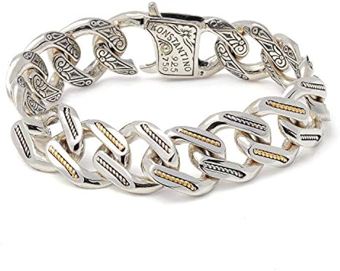 Konstantino Men's Sterling Silver & 18 Gold Link Bracelet, 8.5 Inch