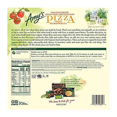 Amy's Frozen Pizza, Vegan Margherita Pizza, Made With Organic Vegan Cheese, Tomatoes And Basil, Frozen Meals, 13.5 Oz #TOP1