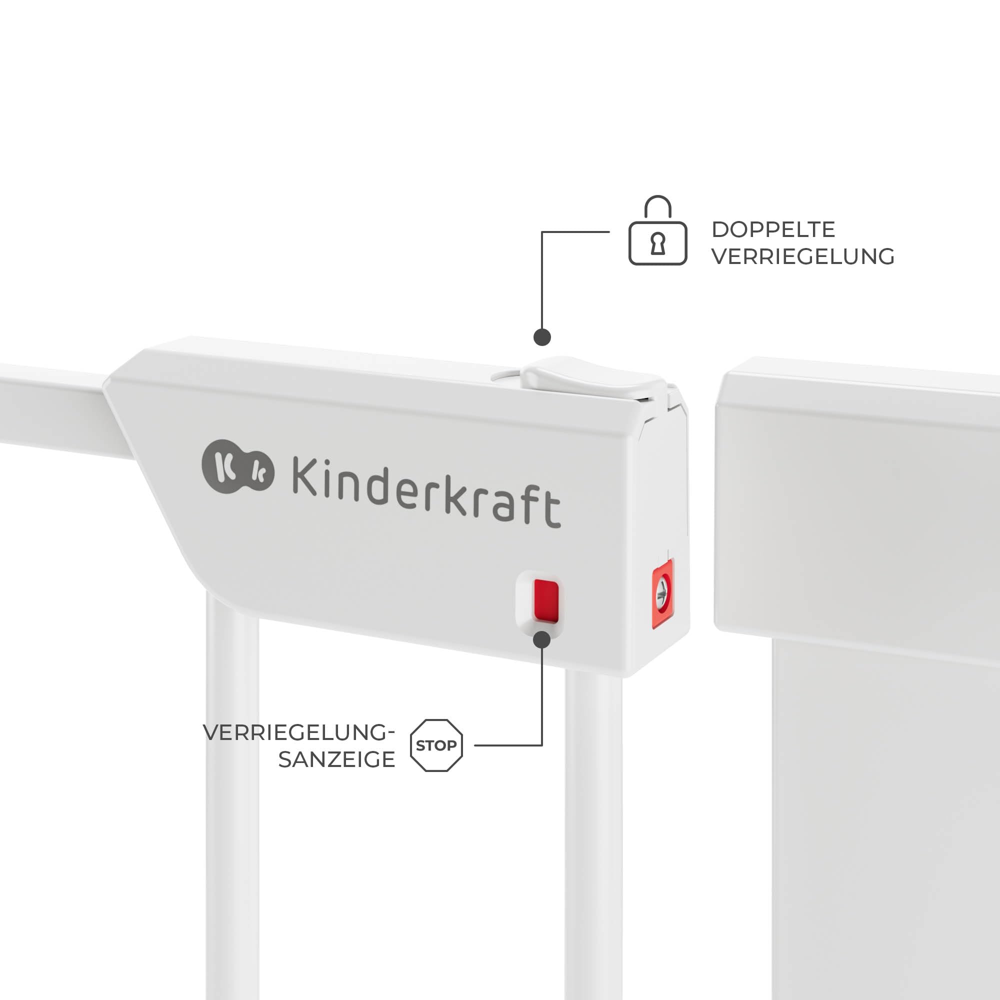 Kinderkraft Safe SNAP, Kinderschutzgitter ohne Bohren, Treppenschutzgitter Baby, Türschutzgitter mit Doppelsicherung, Druckmontage, niedrige Schwelle, Farbe Weiß