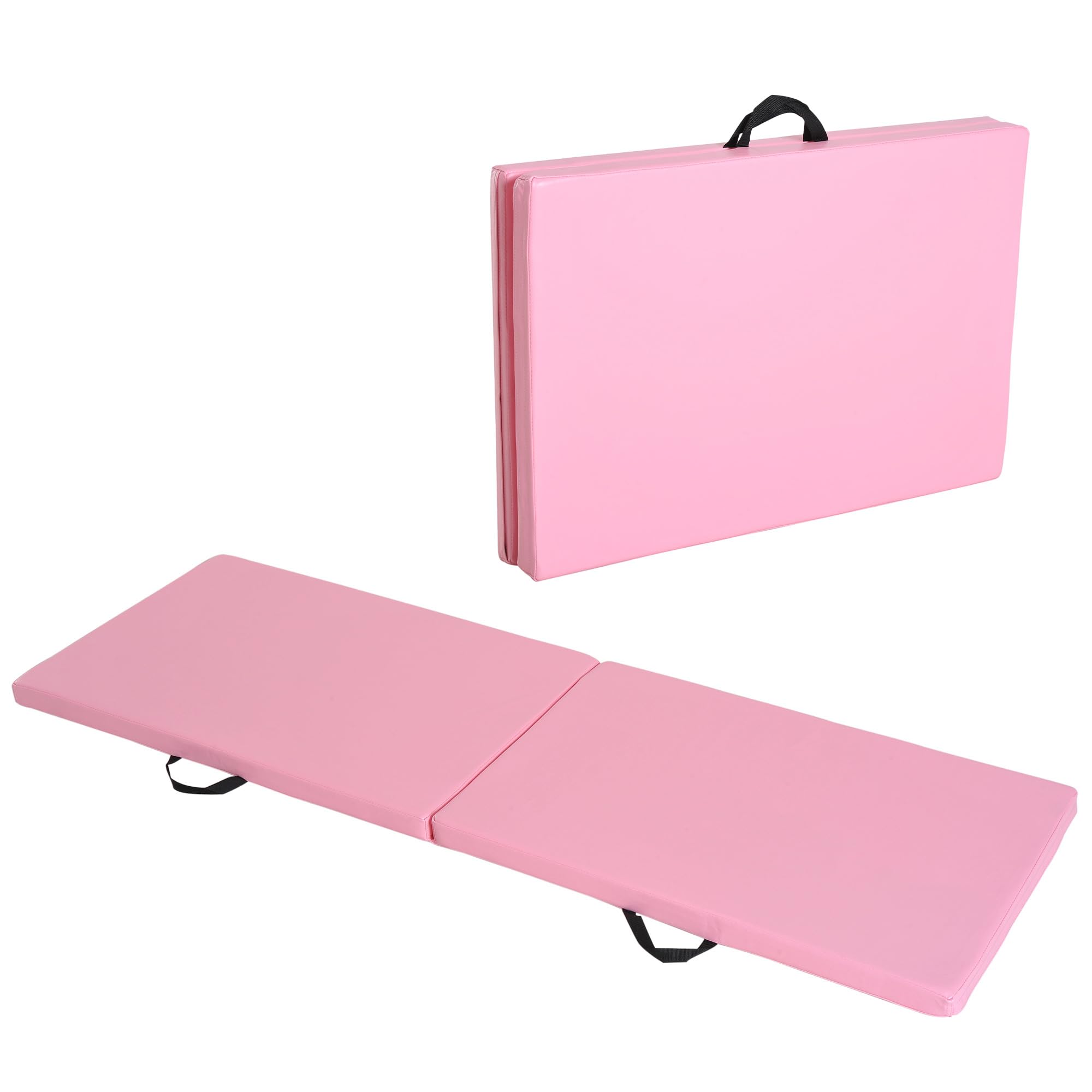 HOMCOM Tappetino da Ginnastica Pieghevole, Materassino Fitness Spesso 5 cm e Antiscivolo, Tappeto da Palestra Salvaspazio per Yoga e Pilates, 180x60 cm, Rosa