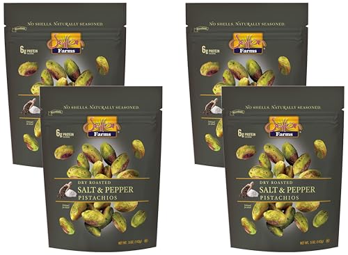 Image of Setton Farms Naturally Seasoned Pistachio Kernels, Salt and Pepper, No Shell Pistachios, Certified Non-GMO, Gluten Free, Vegan and Kosher, 5 oz Resealable Pouch (Pack of 4)
