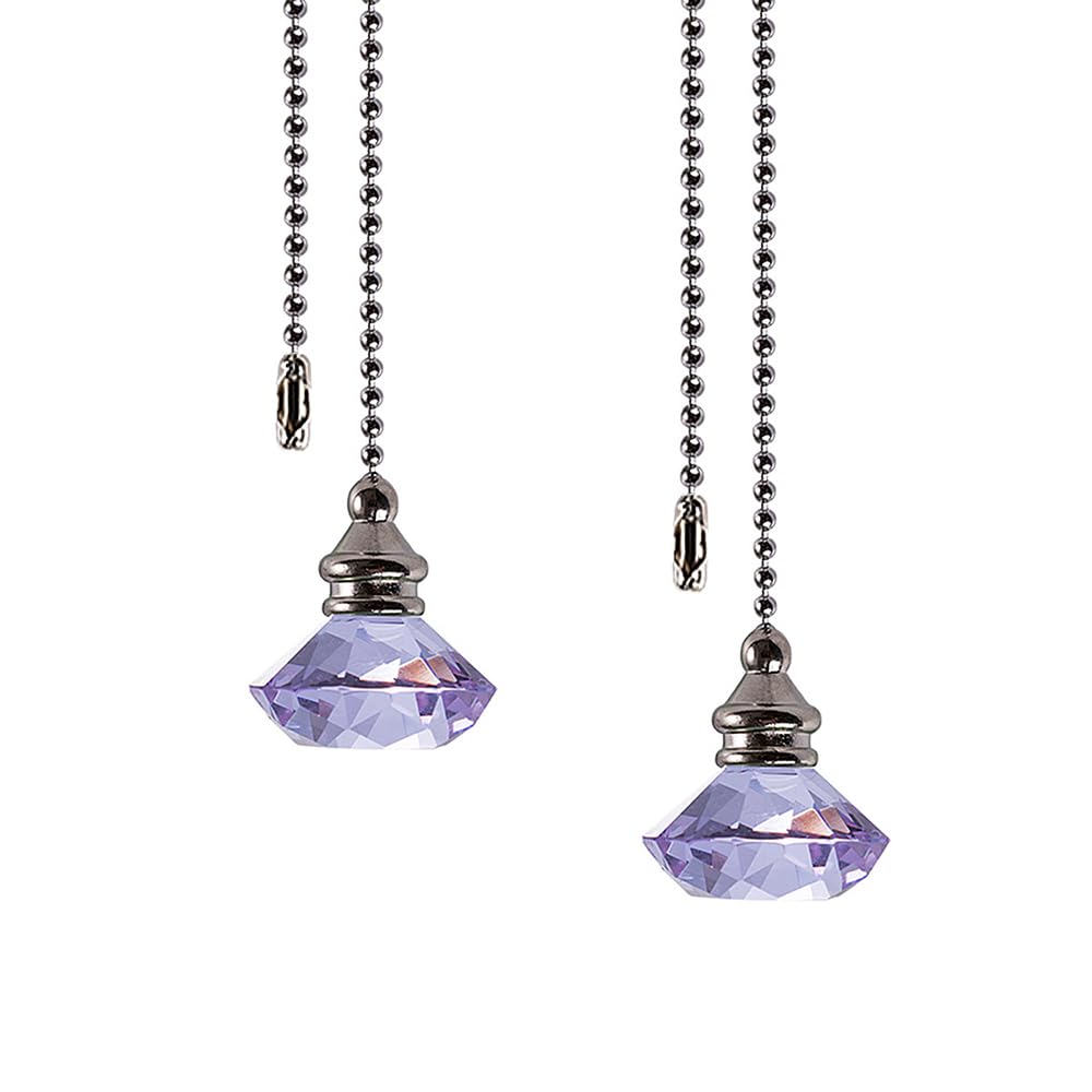 Light Pull Chain Extension, 2 Pcs 50cm Crystal Ceiling Fan Pull Chains, Ceiling Light Fan Switch Cord Pull Handle Weight Pull Cord for Bathroom Toilet Light, Purple
