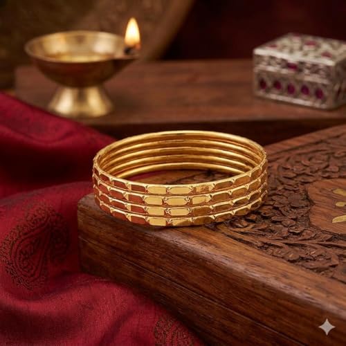 Image of CUTE GOLD 1 Gram Gold Plated Copper Traditional Plain Bangle Set for Women & Girls