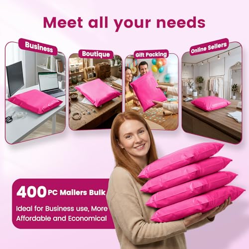 Image of Metronic Pink Poly Mailers 14x19 400 Pack, Heavy Duty Shipping Bags Bulk Self Seal Waterproof Tear Resistant Large Mailing Envelopes, Packaging bags for Small Business, Boutique, Clothing
