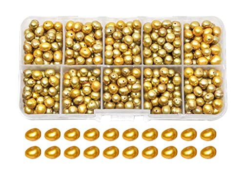 Mudra Crafts Oval Gold Freshwater Cultured Pearl Beads 8mm â€“ Loose Potato-Shaped Natural Freshwater Pearl Beads for Jewelry Making - Bulk Freshwater Pearls for Jewelry Making 600 PCs