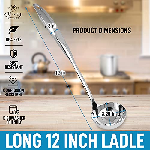 Zulay Premium 12 Inch Stainless Steel Ladle With Comfortable Grip - Soup Ladle With Long Handle And Ample Bowl Capacity Perfect For Stirring, Serving Soups And More - Heavy-Duty Metal Ladle #TOP2