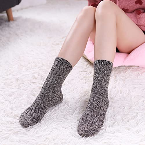 MQELONG Womens 5 Pairs Soft Thick Comfort Casual Cotton Warm Wool Crew Winter Socks4