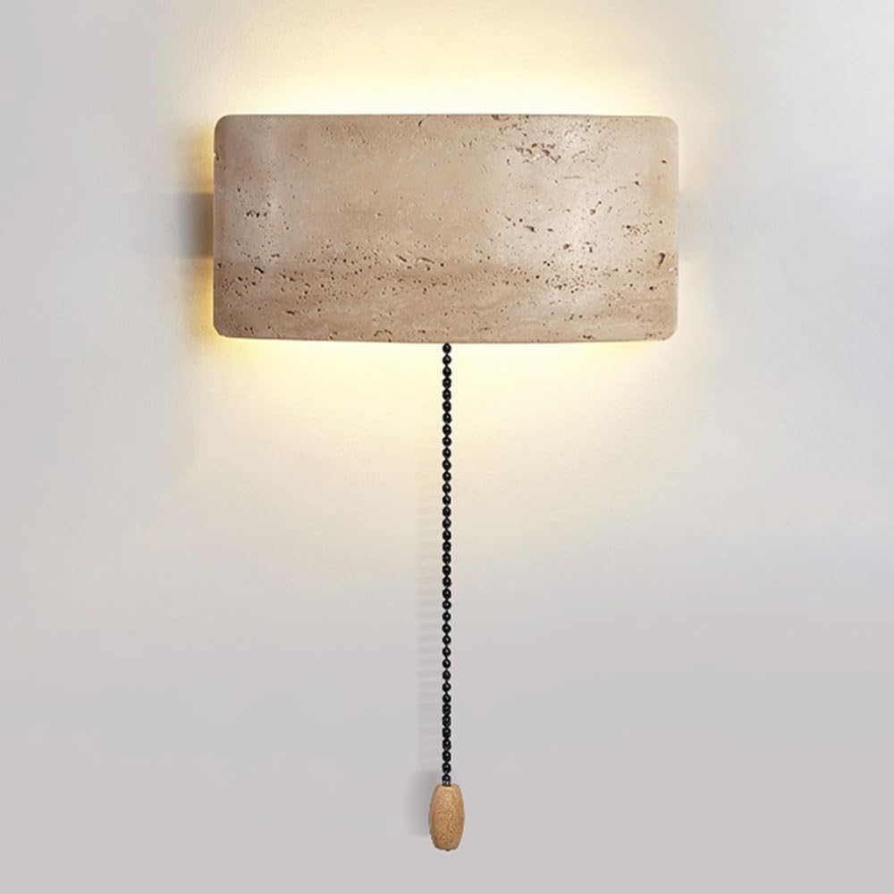 LUOYAOB Travertine Wall Sconce Modern Stone Wall Lamp with Pull Chain Switch Up Down Wall Light Wall Mounted Fixture for Bedroom Bedside Hallway Living Room Entryway Indoor Lighting