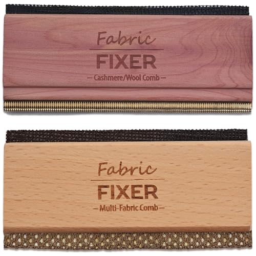 Cashmere and Multi-Fabric Sweater Comb Combo (Cedar Wood Handle Double Edge Design) Manual Fabric Defuzzer Wool Lint Shaver Comb Scraper for Clothing Pills Furniture Sheets and Fabrics