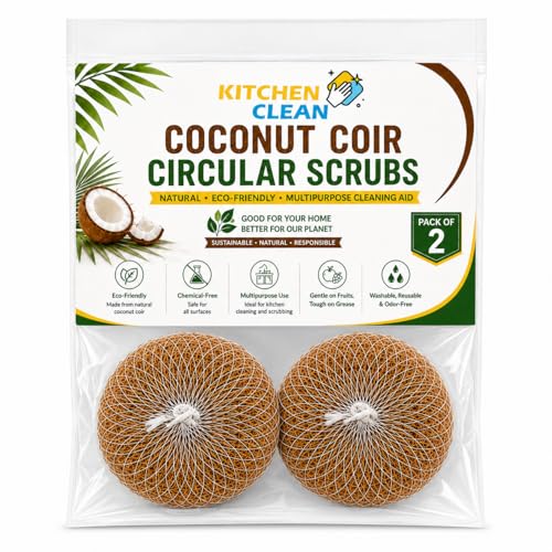 Image of Kitchen Clean Soft Circular Coconut Coir Scrub for Multipurpose Use | Chemical-Free Nariyal Juna | Eco-Friendly Natural Kitchen Scrubber (Pack of 2)