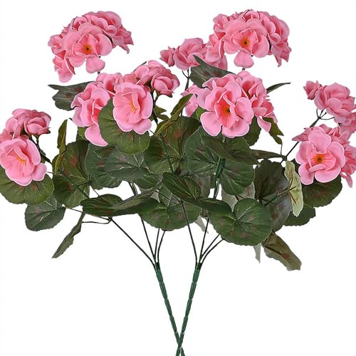Flores artificiales de geranio, flores de seda de geranio, geranios de seda para exteriores, arbusto de geranio artificial rojo resistente a los rayos UV, flores artificiales para decoración de