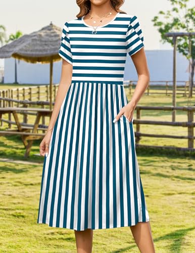 Image of Zeagoo Womens Summer Dresses Casual Aline Midi Dress Short Sleeve Floral Tshirt Dress Flowy Beach Sundresses with Pockets