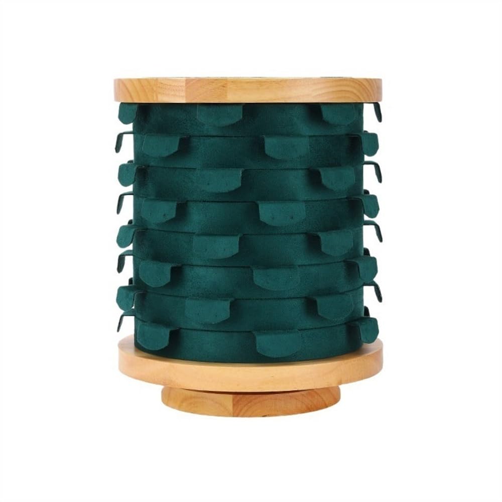 Espositore per Gioielli, Porta Orecchini Girevole in Legno massello, Grande capacità, Organizer (Verde)