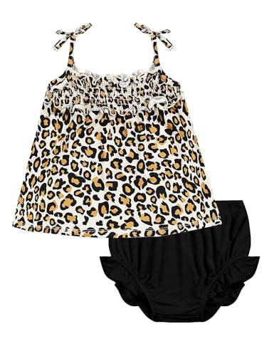 Image of EASWEET Infants Baby Girls 2 Piece Summer Outfits Set Smocked Tank Top and Bloomer Shorts Set