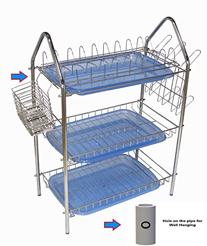 Image of AMOL Stainless Steel Kitchen Dish Rack | Rust-Resistant Utensil Stand with Glass & Spoon Holder | Wall Mountable Modular Kitchen Organizer (Made in India) (Height- 25 Inces)