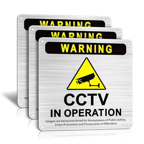 3 Pack CCTV in Operation Sign with Self-Adhesive 15cm x 15cm Aluminium Camera Warning Sign Waterproof Outdoor CCTV Security Notice Camera Safety Signage for Home Office Garden Wall Gate