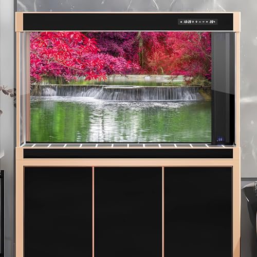 Image of Waterfall Rainforest Aquarium Background Natural Autumn Forest Landscape Terrarium Background Tranquil Lake Stream Autumn Leaves Fish Tank Background Falls Theme Aquarium Backdrop Vinyl 36x20in