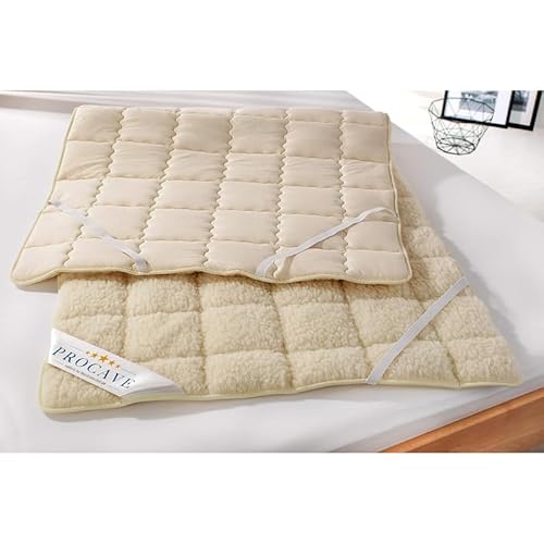 PROCAVE weiches Unterbett mit Lammflor und Schurwolle, hochwertige Matratzen-Topper, Matratzen-Schoner mit 4 Eckgummis, Matratzen-Auflage 160x220 cm