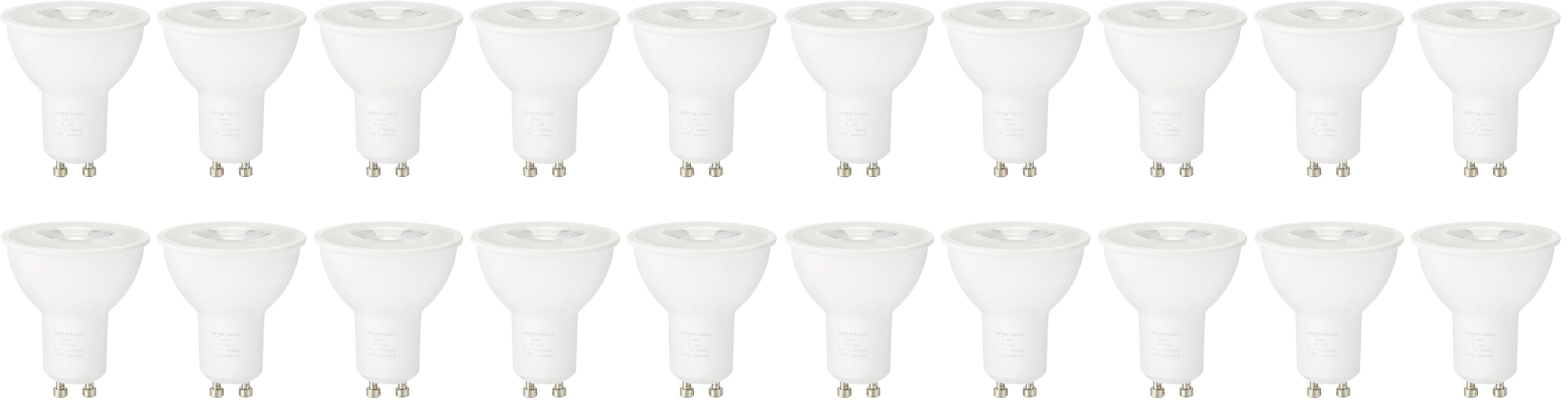 Amazon Basics Lot de 20 ampoules spot LED GU10, 3 W (équivalent à 35 W), blanc chaud, Non Dimmable
