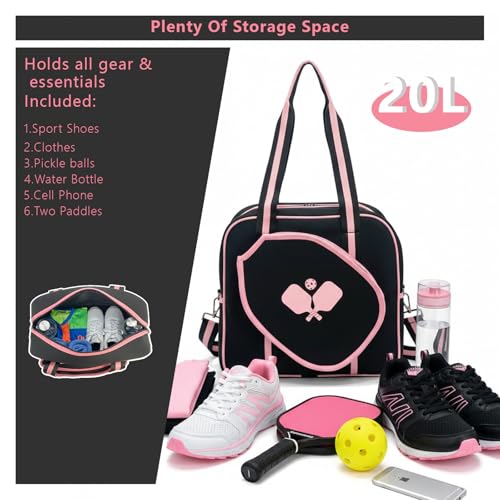 Pickleball Bag for Women Men, Tote with Adjustable Crossbody Strap, Lightweight Pickle Ball Bags with Paddle Cover Pocket Holds 2 Paddles - Image 3