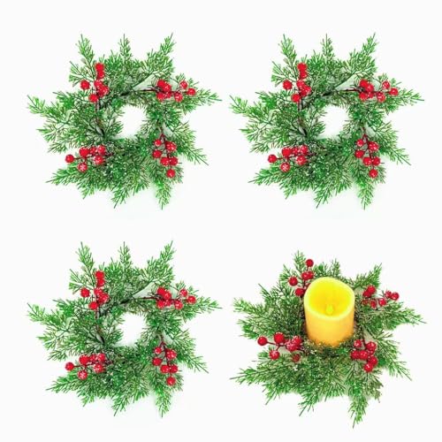 4Pcs Mini Christmas Candle Rings Wreaths, 10Inch...