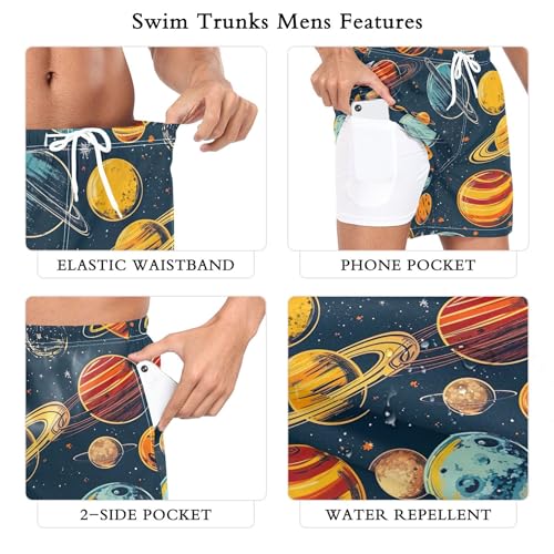 xigua Cartoon Planets Mens Swim Trunks with Liner, 5 inch Quick Dry Mens Boardshorts for Beach3