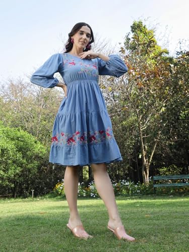 Image of Stylum Women's Solid & Embroidered Cotton Tiered Dress