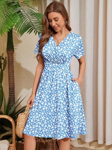 Image of Heymoments Womens Summer Short Sleeve Casual Dresses V-Neck Beach Dress with Pockets S-2XL