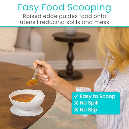 Vive Spill-Proof Scoop Bowl (2 Pack) - Adaptive Eating Equipment with Lipped Edge for Elderly & Disabled - No-Spill Scoop Aid for Parkinsons, Dementia, Strokes, Tremors - Special Non-Skid Bowl (White) - Image 5
