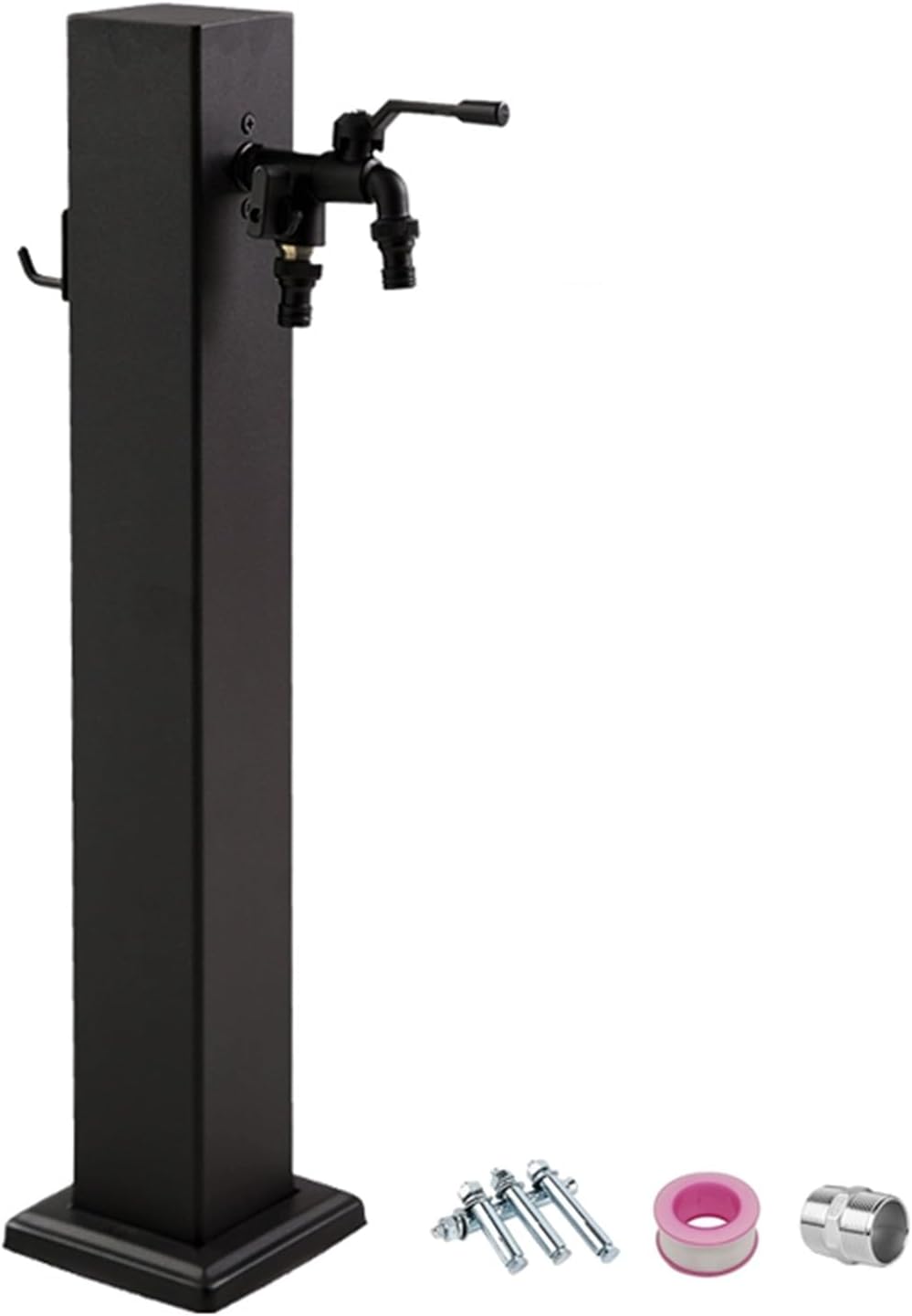 Floor Mounted Faucet Outdoor Water Pipe Vertical Fountain Irrigation Column,Stainless Steel Freestanding Garden Water Column - 24in Hose Rack, Double Outlet Faucet, Explosion-Proof & Crack-P