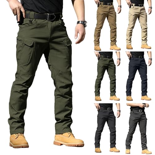 Generisch Pantalones de trabajo impermeables para hombre, pantalones de senderismo ligeros con bolsillos laterales, antidesgarros, tácticos, con múltiples bolsillos, Negro , XXL