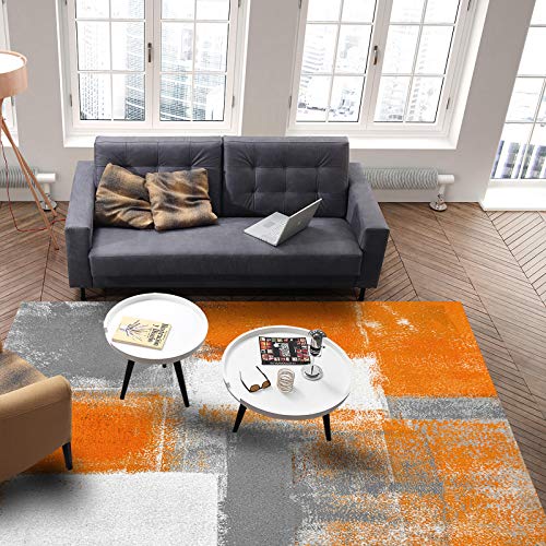Olivefox Rugs Abstract Geometric Oil Painting Orange Non-Slip Stain-Proof Accent Area Rug For Bedroom Living Room Home Decoration, 3X5 Feet Soft Rectangle Carpet Super Absorbent #TOP4