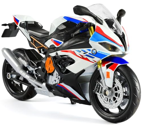 Risopen 1:12 Motorrad Spielzeug Kompatible für BMW S1000RR Motorrad Modell Metall Die-Cast mit Kunststoffmotormodell Keine Baugruppe benötigt Mini-Fertig-Moto-Geschenk für Erwachsene (weiß)