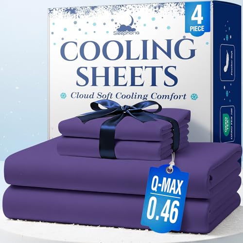 SLEEPHORIA Cooling Sheets - BreezeWeave 4 PC Queen Size Cooling Bed Sheets for Hot Sleepers & Deep, Cool Rest - Cloud Soft, Silky Smooth, 16 in Deep Pocket, Ultra Durable (Regal Purple)