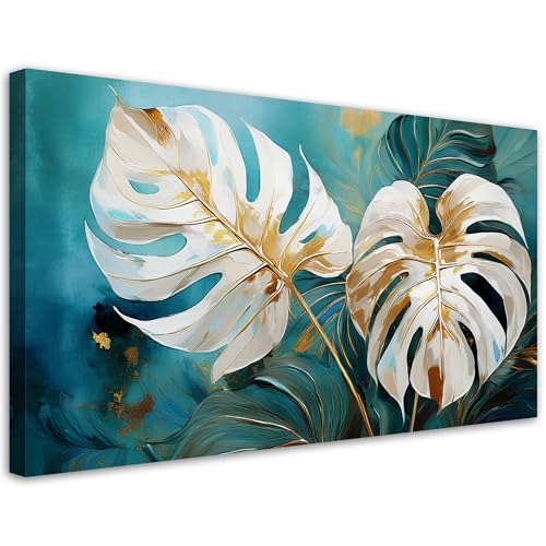 Feuilles de monstera deco salon turquoise pour une ambiance apaisante