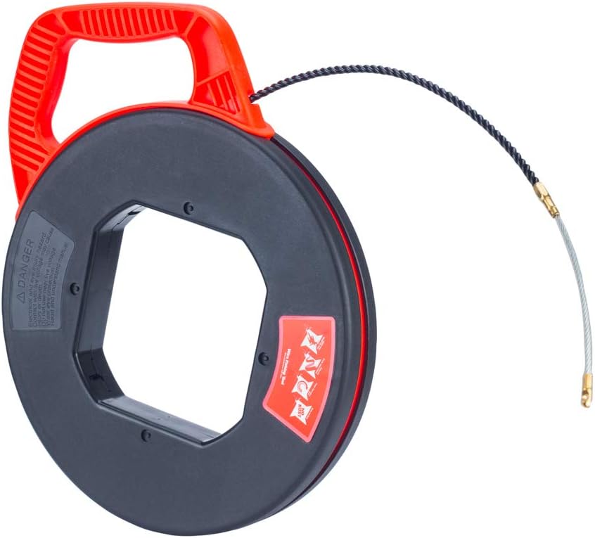 Ninja Fish Tape 100FT Polyester 3 Core Braid Pulling Fish Tape with Changeable Leader Tip in Red Winding Case, Dia 6.0mm