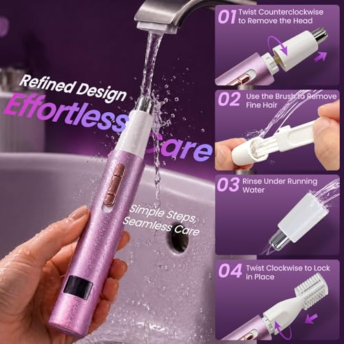 Image of Nose & Ear Hair Trimmer for Women and Men, 2026 Painless USB Rechargeable Facial & Eyebrow Trimmer Clipper with LED Display for Easy Cleansing, Portable Grooming Kit,Gift Box Included (Pink)