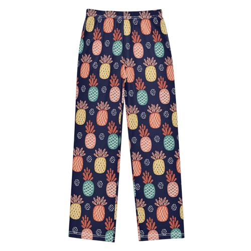 ZZXXB Colorful Pineapple Pattern Boys Long Pants Soft Trousers Elastic Waist Kids Lounge Bottoms with Pockets S-XL