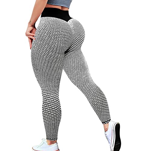 KINGJOZE HighÂ WaistedÂ YogaÂ PantsÂ forÂ Women Stretchy Tummy Control Butt Lifting Booty Textured Leggings Running Workout Tights (Gray, Small)