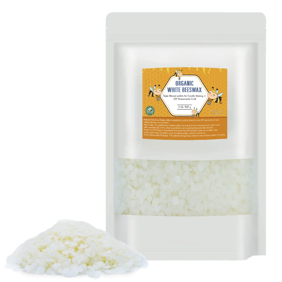 2LB White Beeswax Pellets, Easy Melt Beeswax Pastilles for Candle