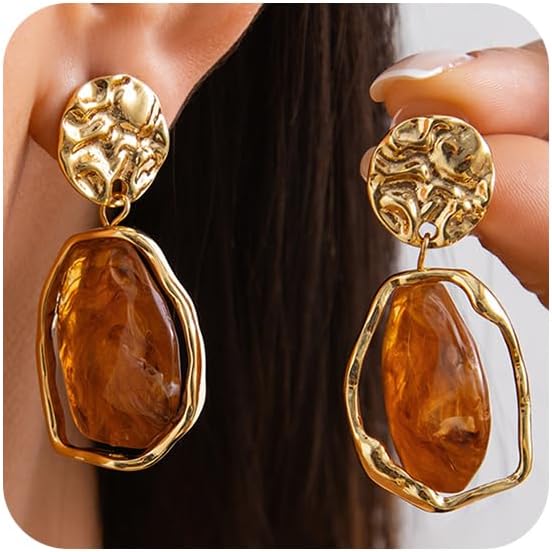 Irregular Crystal Drop Dangle Earrings for Women Gold Dainty Vintage Statement Natural Stone Gemstones Teardrop Irregular Melted Liquid Metal Wrinkle Earring Prom Accessories Jewelry Gift