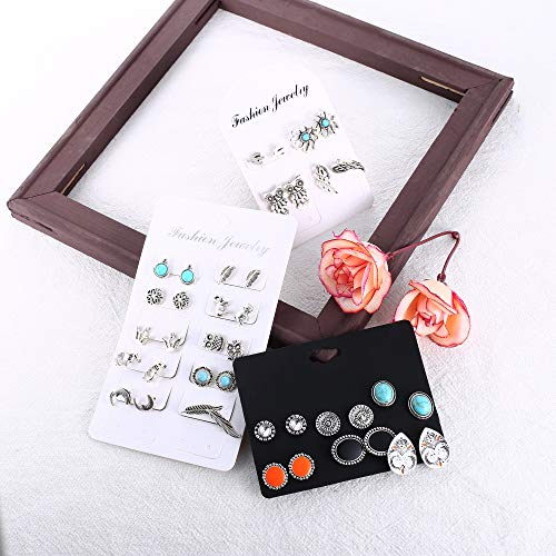 YADOCA 46 Pairs Vintage Multiple Assorted Boho Stud Earrings for Women Simple Geometric Stud Earrings Set Round Turquoise Earrings for Men Stainless Steel CZ Elephant Moon Feather2
