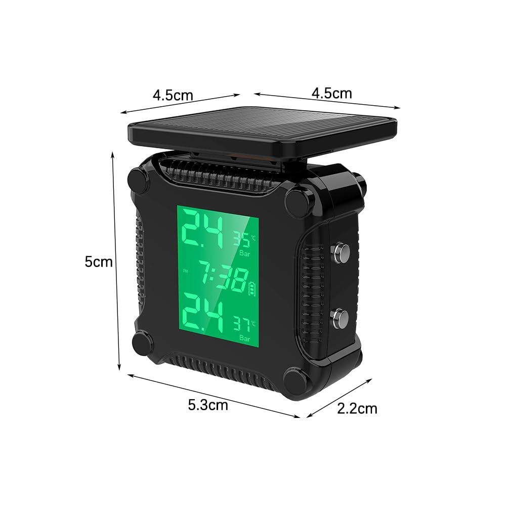 POFET Reifendruckkontrollsystem Motorrad TPMS Kabelloser Motorrad, USB-Aufladung Einstellbare Helligkeit Tpms Motorrad mit LCD-Display 2 Externen Wasserdicht Sensore Auto-Alarmsystem