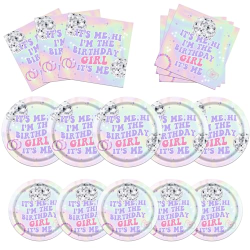 Iridescent Its Me Hi Im The Birthday Girl Its Me Tableware, 60 Pcs Music Birthday Decorations includes Its Me Hi Im The Birthday Girl Its Me Plates and Napkins for 20 Guests Perfect for Girl