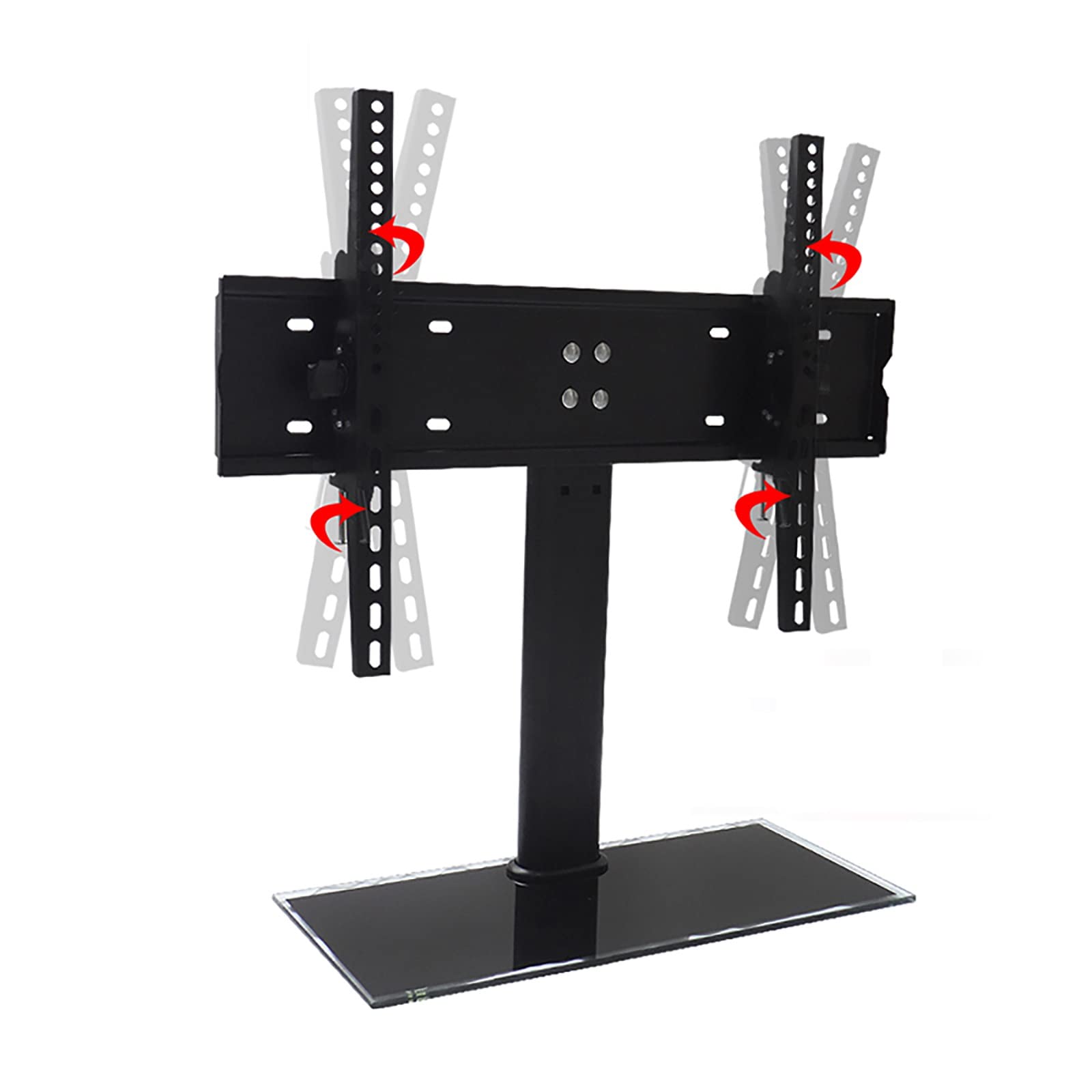 Support TV de table réglable en hauteur avec base verre trempé pour écran 32 à 55 pouces